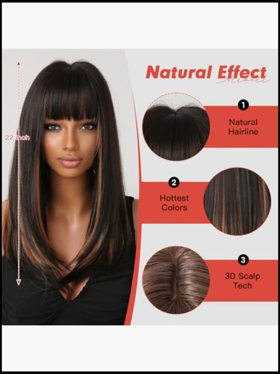 Long Straight Mixed Blonde with Bangs Fashion Wig for Women Heat Resistant main image 4